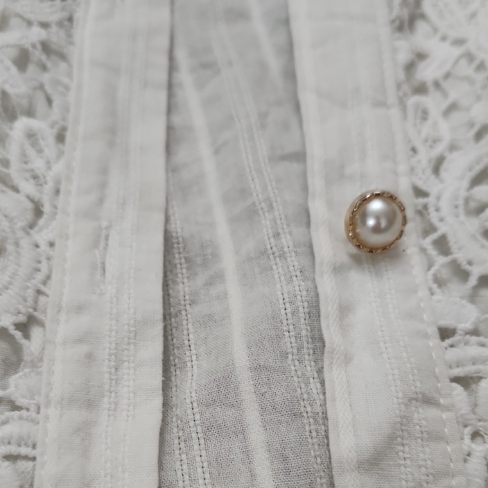 White Lace Button-Up Blouse | Size M - Picture 3 of 7